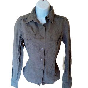 ---  Green Khaki Button Down Army Shirt Small (Fits XS)